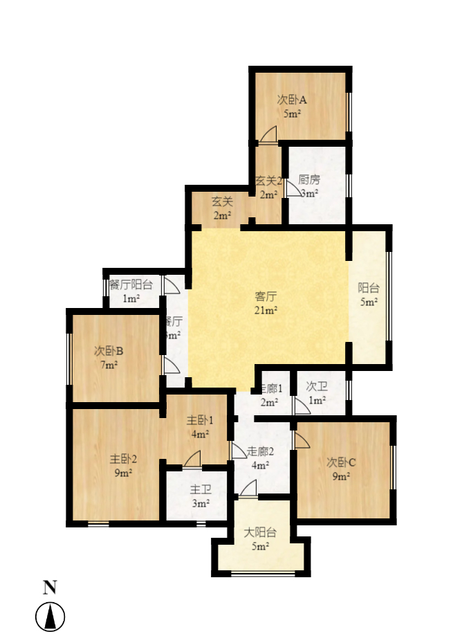 爱琴海岸  5室2厅2卫   1500.00元/月户型图