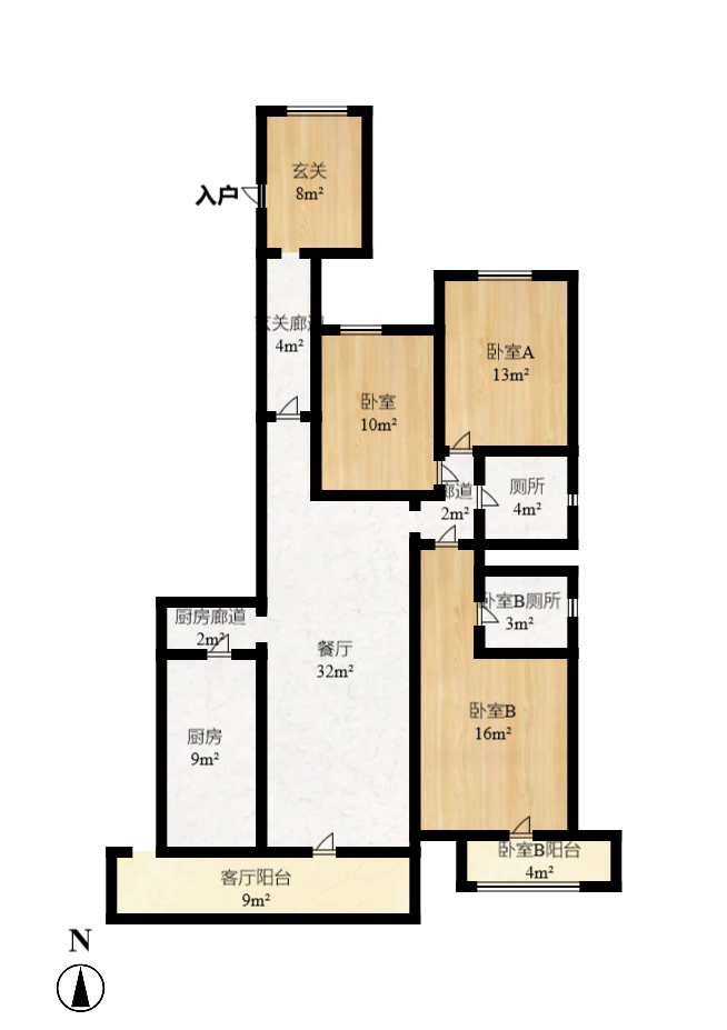 阳光100二期 3室2厅1卫 126.00万 阳光100二期 3室2厅1卫 126.00万户型图