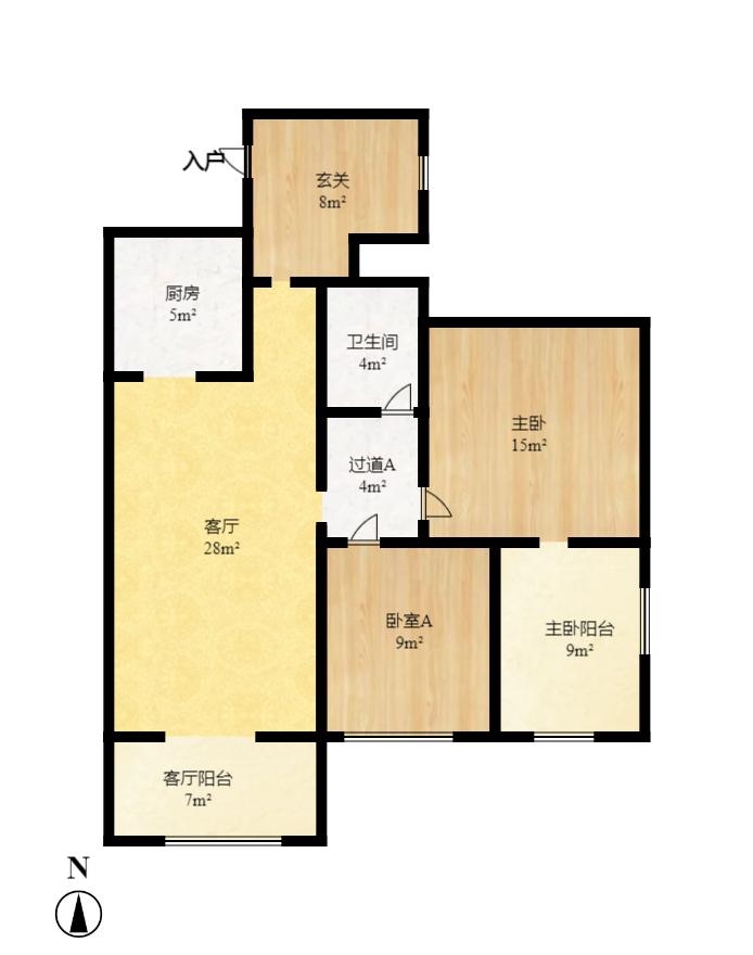 长房时代城  2室2厅1卫   2500.00元/月户型图