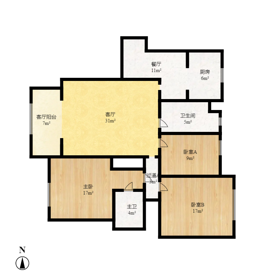 高信向日葵  3室2厅1卫   2900.00元/月户型图