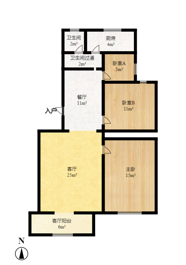 老灯泡厂宿舍（啤酒厂宿舍）  3室1厅1卫   58.00万室内图1
