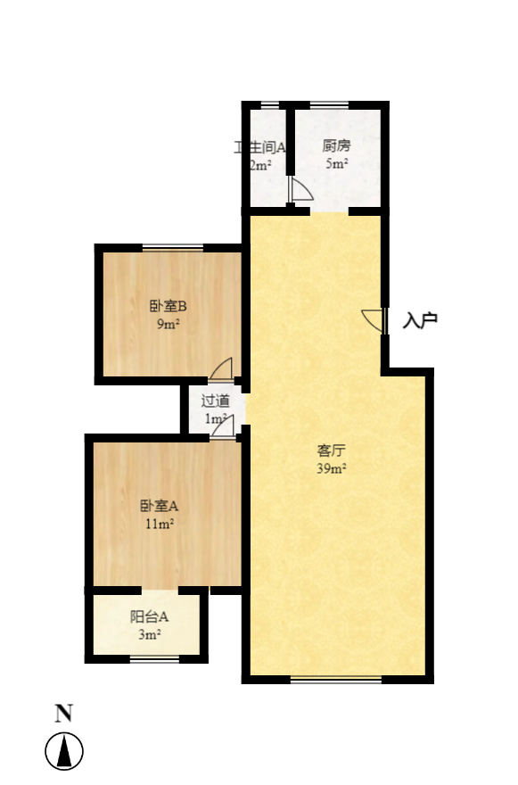 长重机械厂宿舍 2室2厅1卫 1500.0元/月 长重机械厂宿舍 2室2厅1卫 1500.0元/月户型图