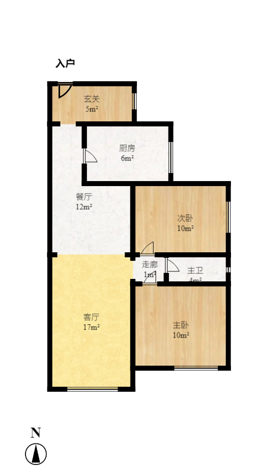 恒基凯旋门一二期  2室2厅1卫   1900.00元/月户型图