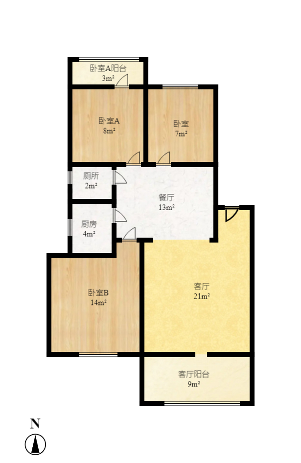 锑都家园  1室2厅2卫   1600.00元/月户型图