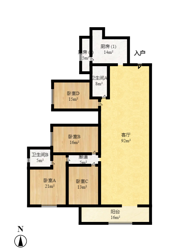 中建江山壹号 4室2厅1卫 12000.0元/月 中建江山壹号 4室2厅1卫 12000.0元/月户型图