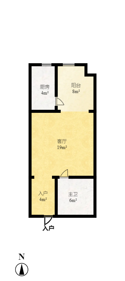 先锋东外滩  1室1厅1卫   1600.00元/月户型图