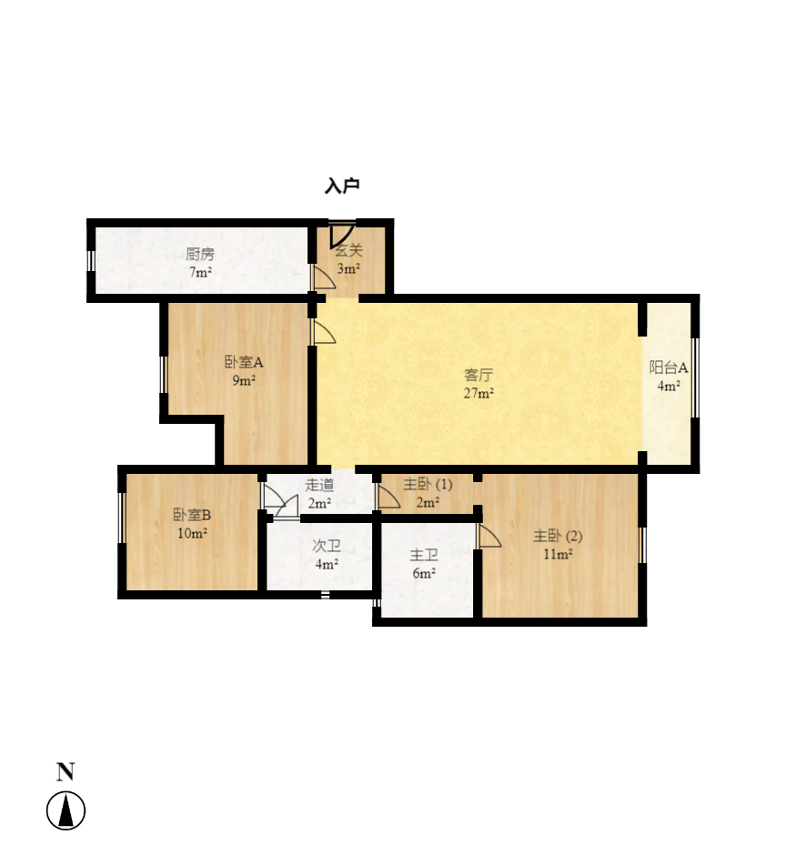 绿地之窗 3室2厅2卫 3000.0元/月 绿地之窗 3室2厅2卫 3000.0元/月户型图