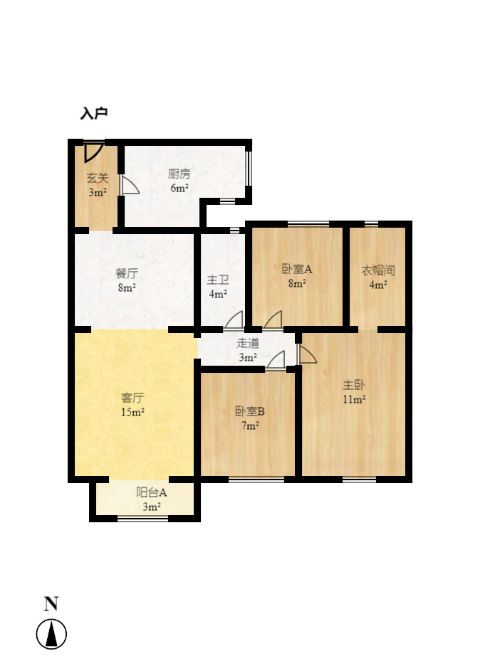 蓝光幸福满庭  3室2厅1卫    1700.0元/月户型图