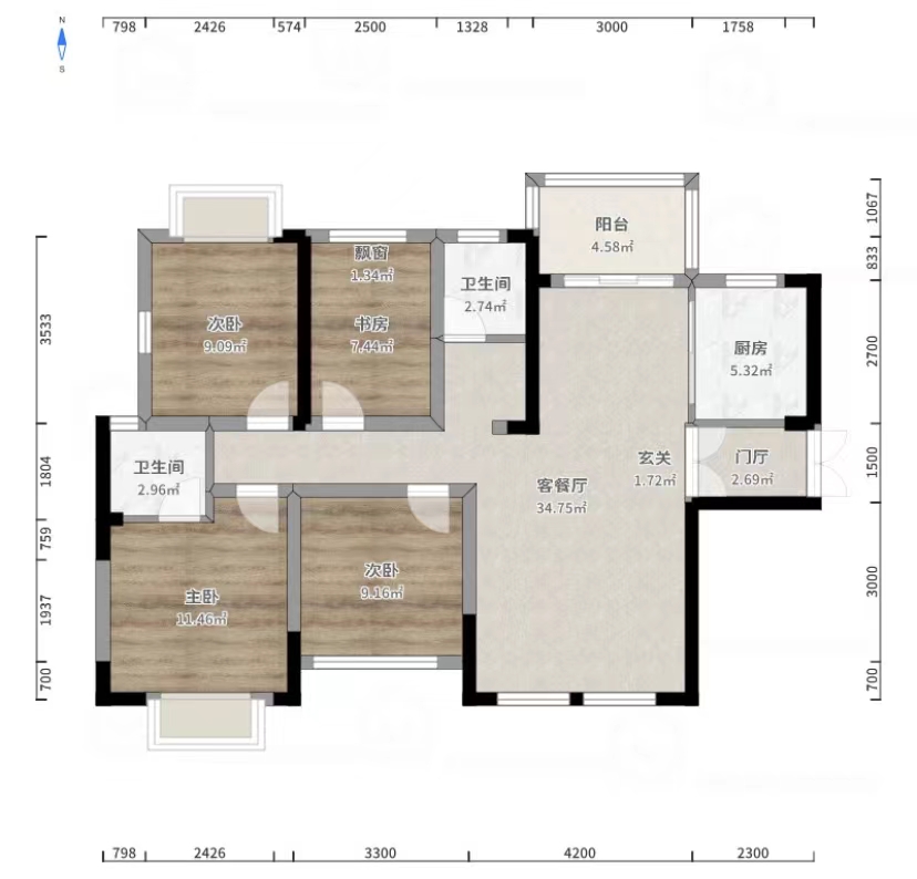 型格建宁翰府  4室2厅2卫   75.00万