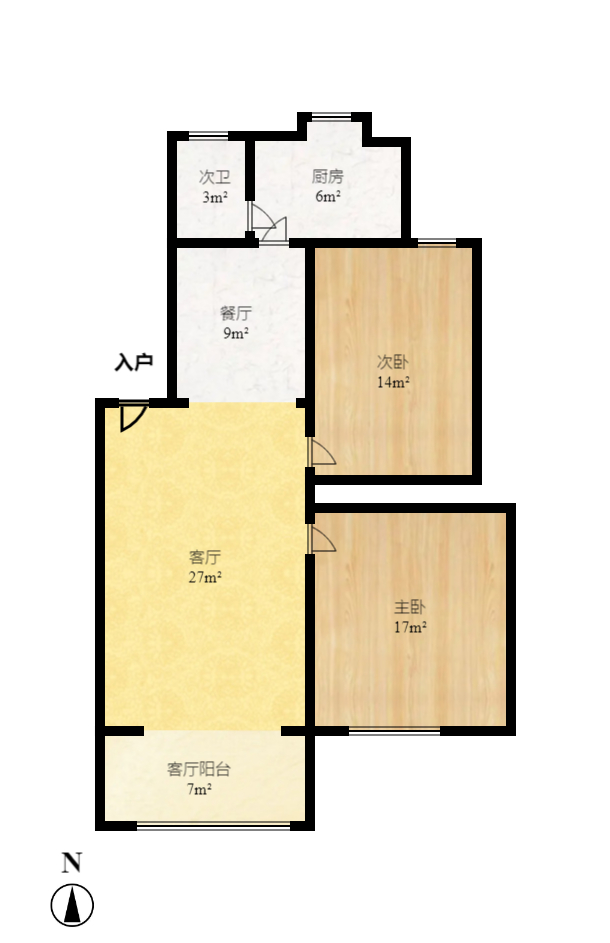 长沙船舶厂宿舍  2室1厅1卫   1400.00元/月室内图1