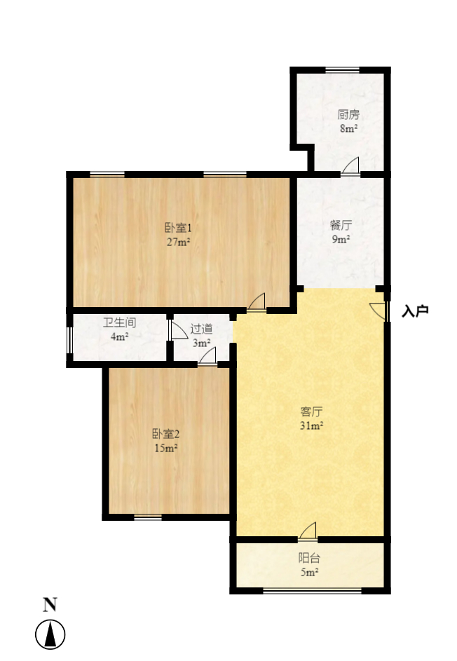 山语城一期  2室2厅1卫    1700.0元/月户型图