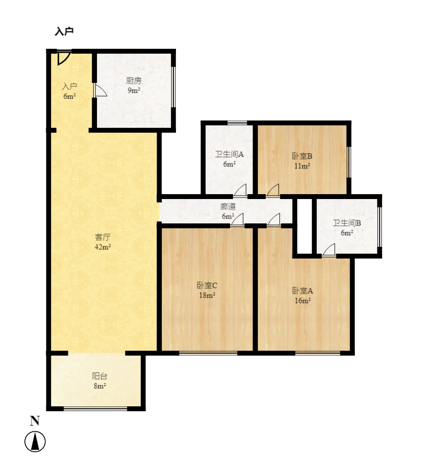通用時(shí)代國(guó)際社區(qū)  3室1廳1衛(wèi)    2900.0元/月戶型圖