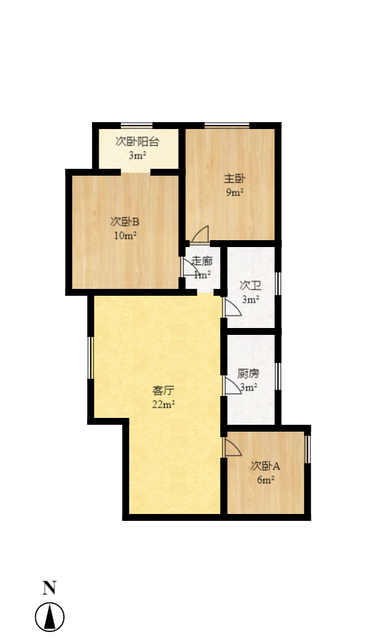 泊林晶城 3室1厅1卫 1600.0元/月 泊林晶城 3室1厅1卫 1600.0元/月户型图