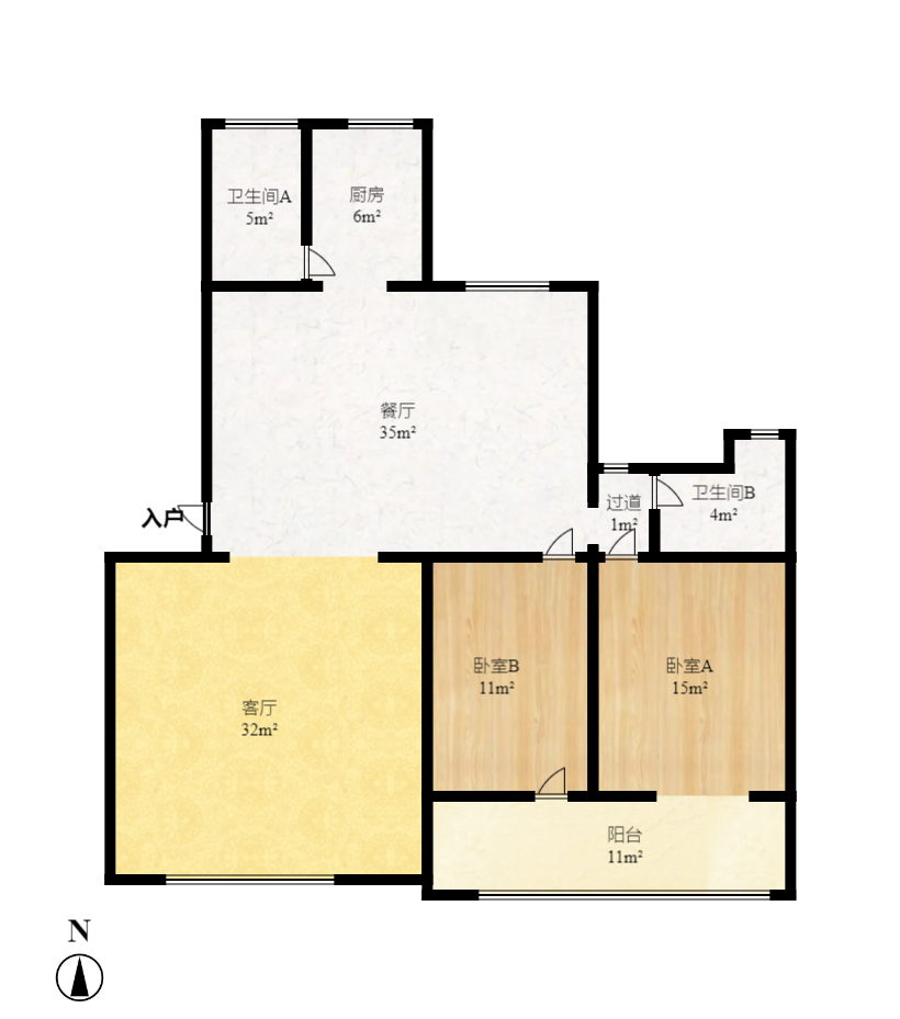 金鹰小区  3室2厅1卫   2300.00元/月户型图