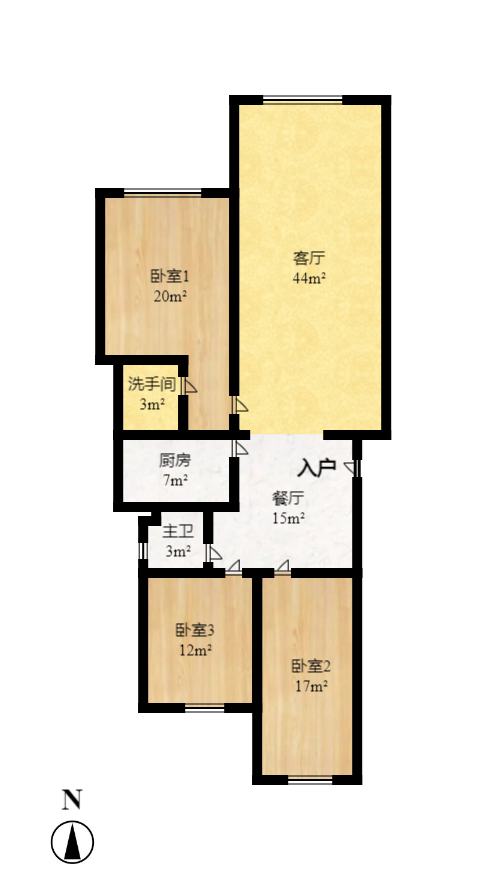 鑫天花园 3室2厅1卫 2400.0元/月 鑫天花园 3室2厅1卫 2400.0元/月户型图