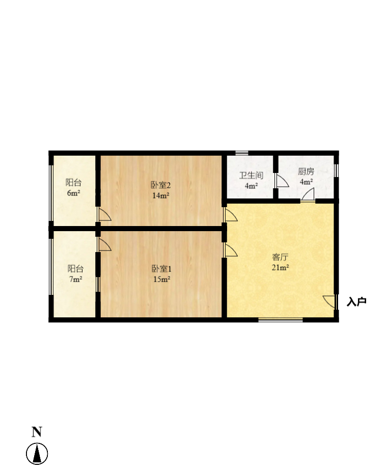 群芳园  2室2厅1卫   1800.00元/月户型图