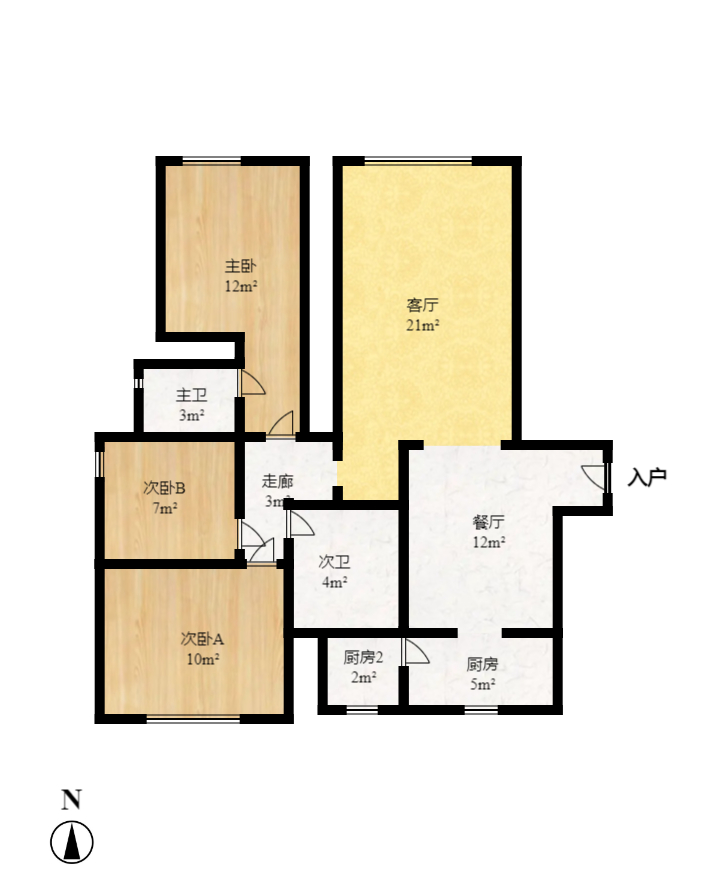 深业睿城  3室2厅1卫    2400.0元/月户型图