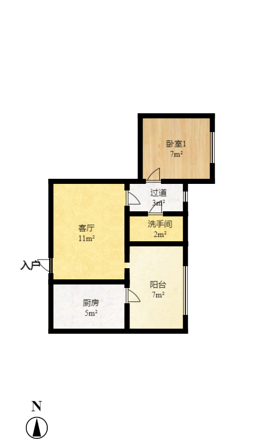 锦湘国际星城三期（锦绣苑）  1室1厅1卫   1600.00元/月户型图