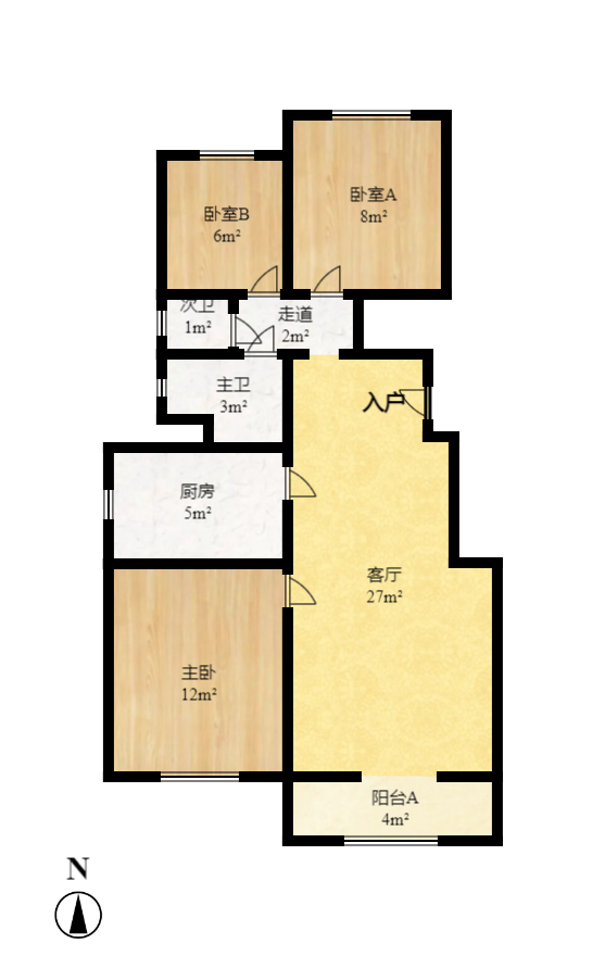 万科金域华府二期  3室2厅1卫   2500.00元/月户型图