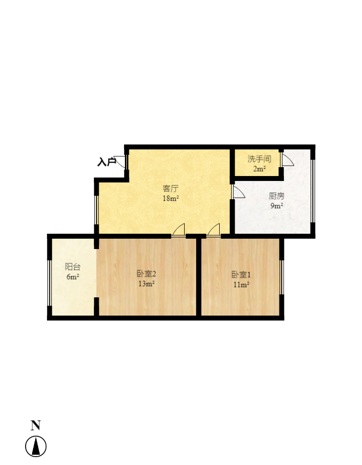 荣安宿舍  2室1厅1卫   1400.00元/月户型图