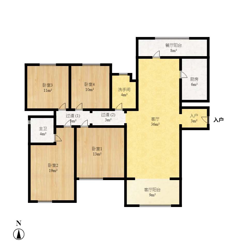 建发中央公园（建发美地）  4室2厅2卫   6800.00元/月户型图
