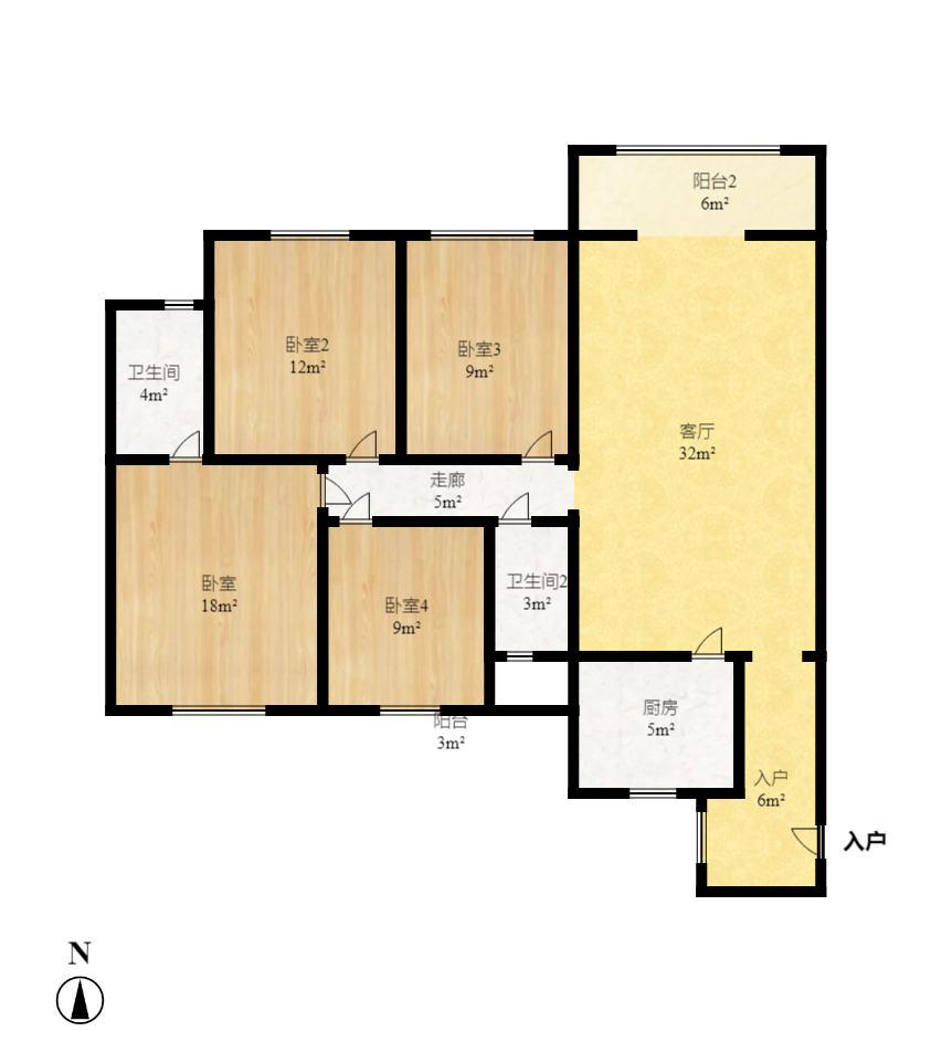 方略潇邦 4室2厅1卫 2300.0元/月 方略潇邦 4室2厅1卫 2300.0元/月户型图