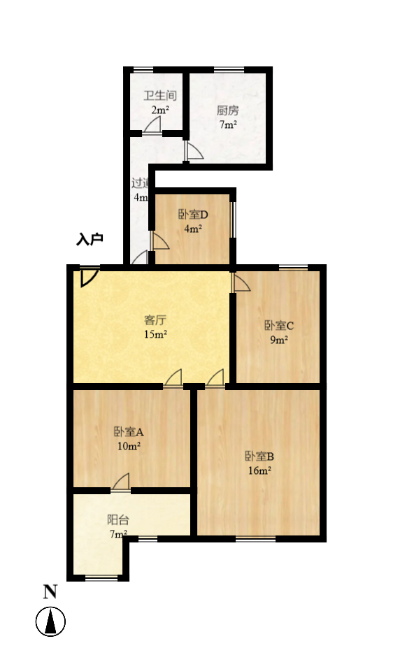 雅泰花园  3室2厅1卫    2200.0元/月户型图