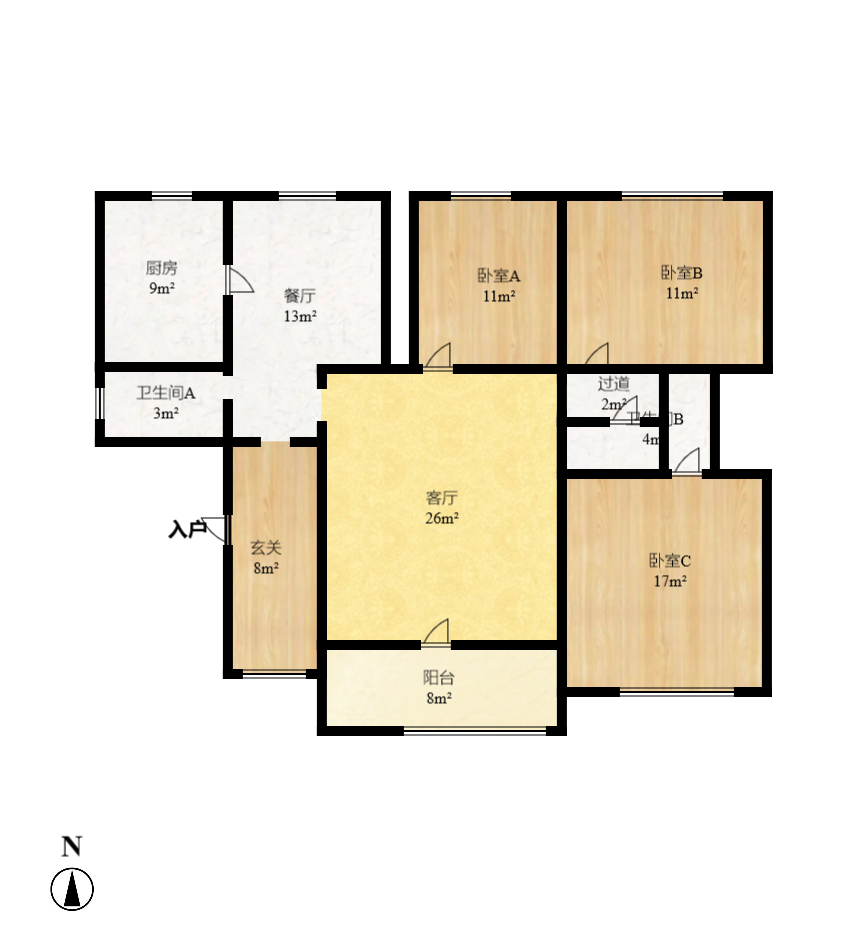 申湘宽境  4室2厅2卫   2600.00元/月户型图