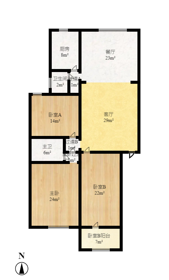 银晟花园  2室2厅1卫   1850.00元/月户型图