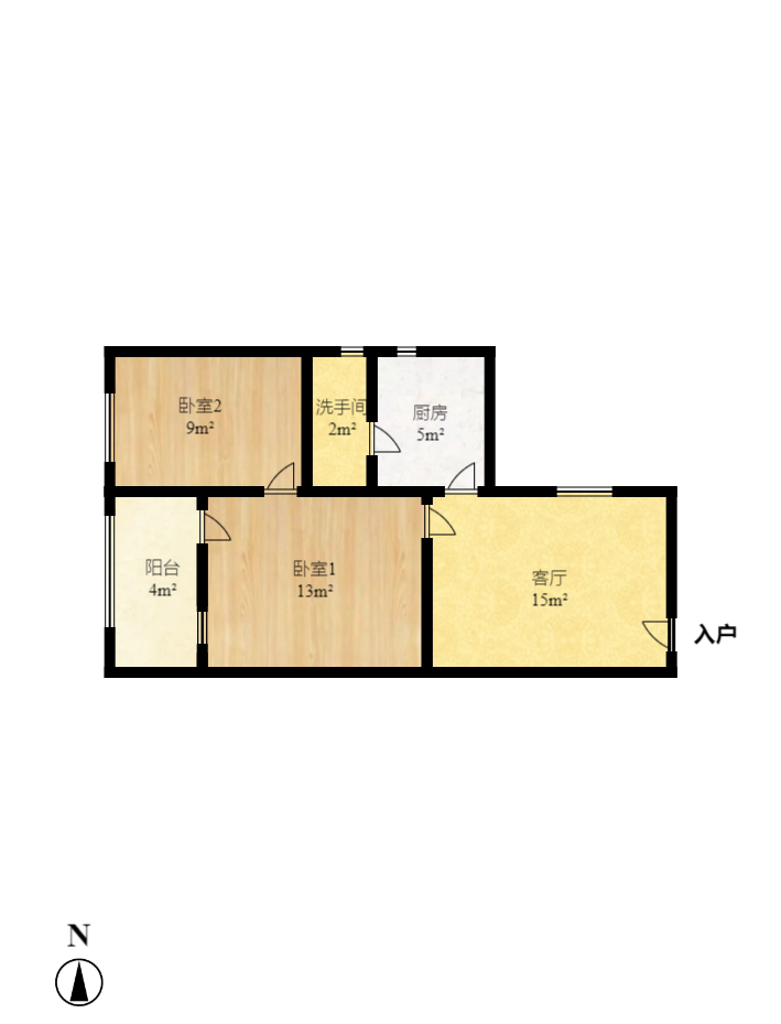 红旗社区  2室1厅1卫   1800.00元/月户型图