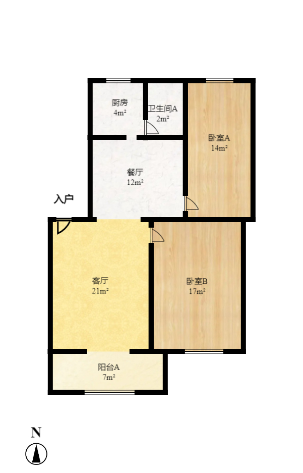 佳园星城 2室2厅1卫 1300.0元/月 佳园星城 2室2厅1卫 1300.0元/月户型图