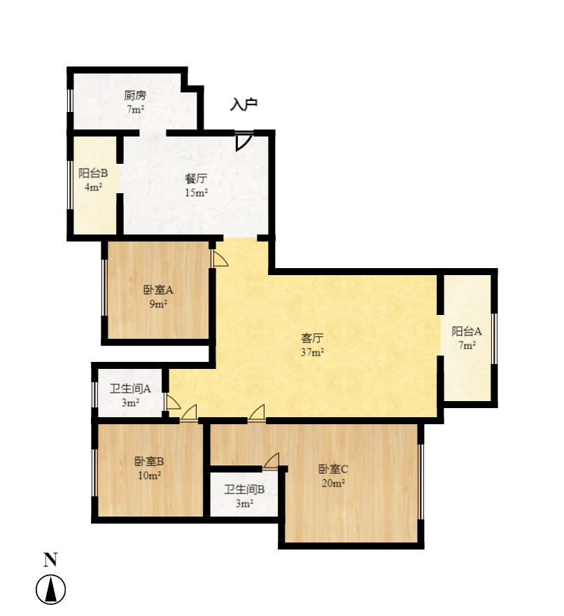 兴隆景苑  3室2厅2卫   2000.00元/月户型图