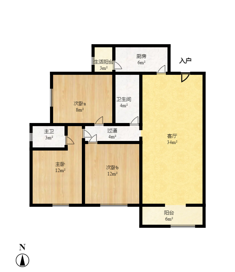 红建滨水铭城  3室2厅2卫    1700.0元/月户型图