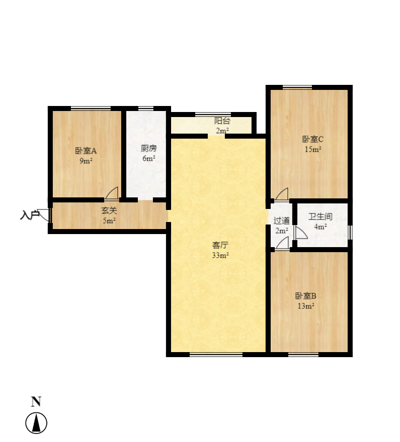 莊園心伽泊  3室2廳1衛(wèi)    2300.0元/月戶(hù)型圖