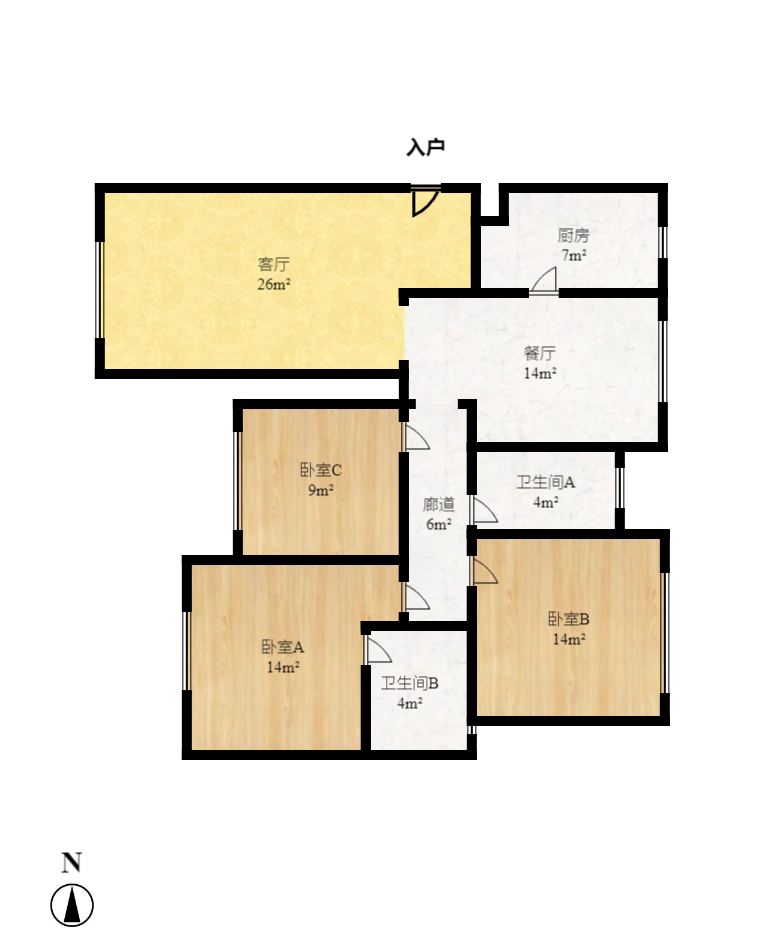 江山如画  3室2厅2卫   3500.00元/月户型图