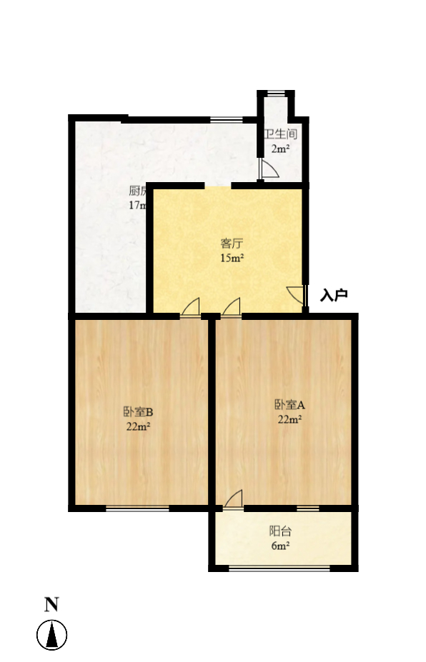东瓜山二村  2室1厅1卫    2100.0元/月户型图