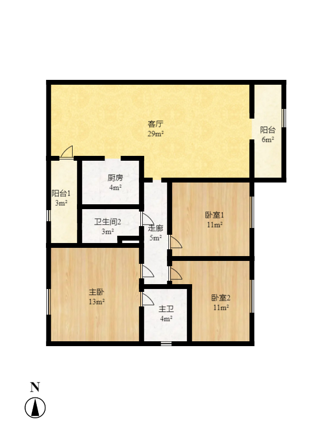 尚城  3室2厅1卫   2300.00元/月户型图