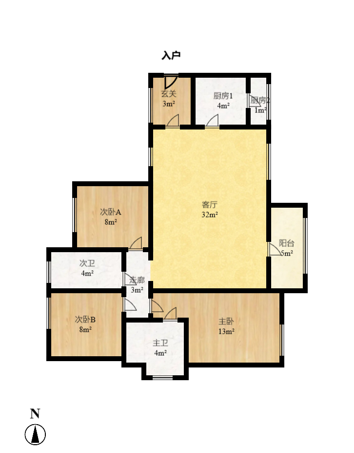 华润凤凰城三期  3室2厅2卫   2200.00元/月户型图