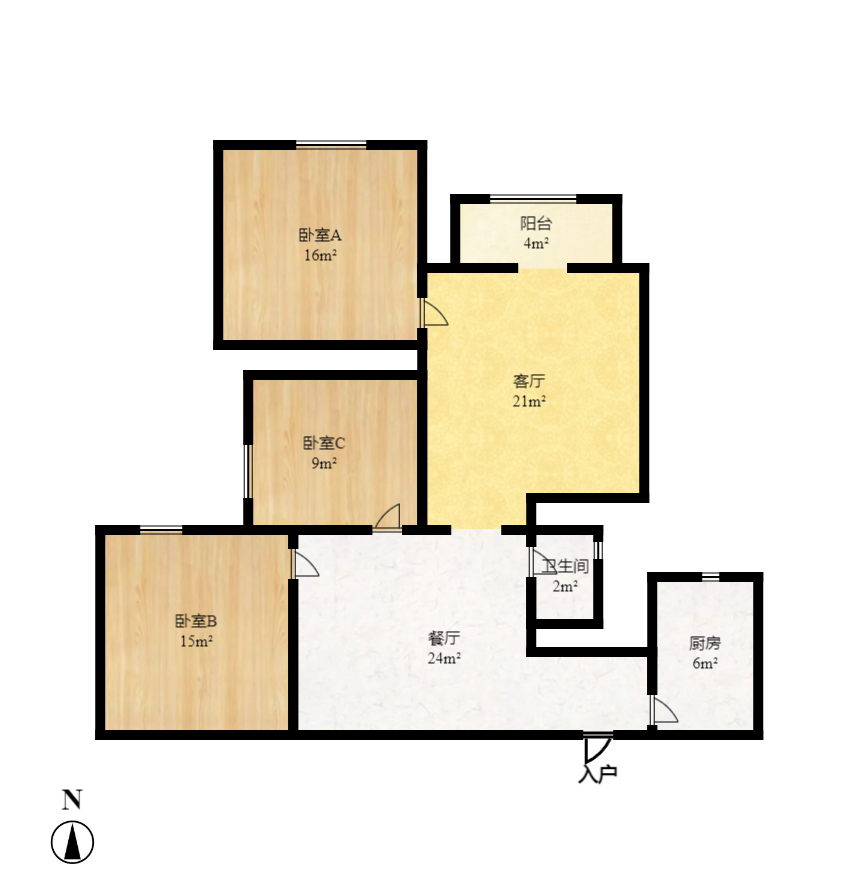 泰龙华府 3室2厅1卫 2500.0元/月 泰龙华府 3室2厅1卫 2500.0元/月户型图
