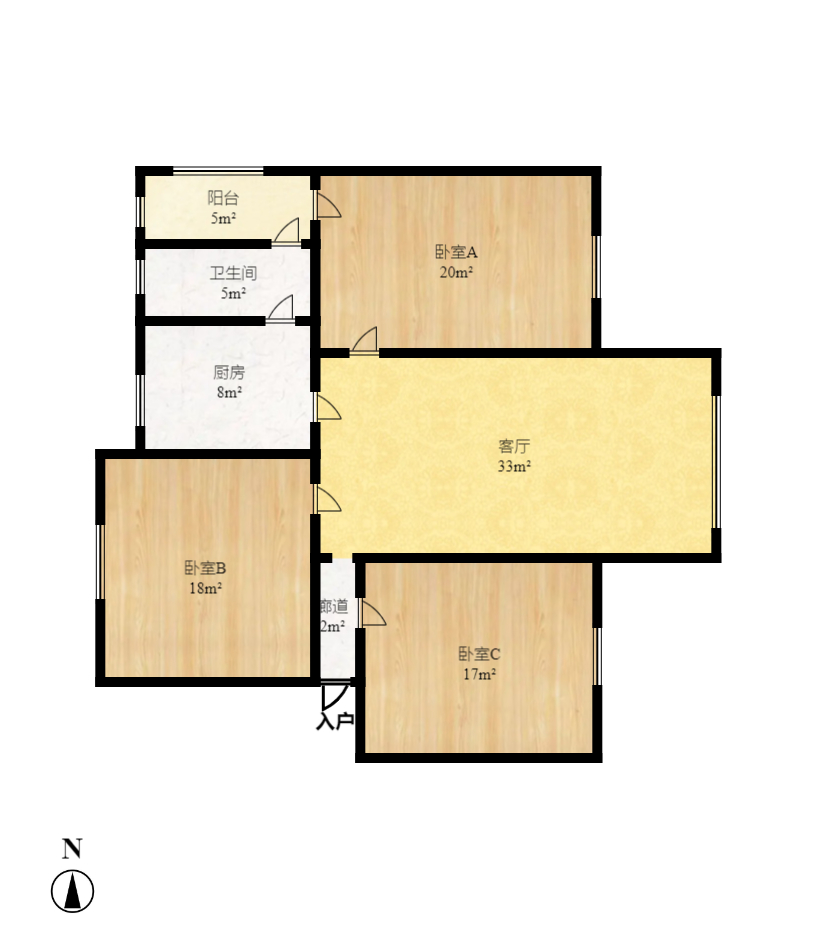 望岳村  3室1厅1卫    1400.0元/月户型图