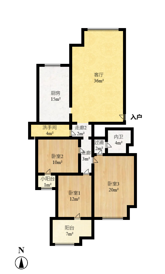 中江锦城  3室2厅2卫   2500.00元/月户型图