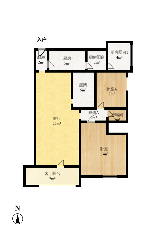 江山帝景哈佛  3室2厅1卫   1900.00元/月户型图