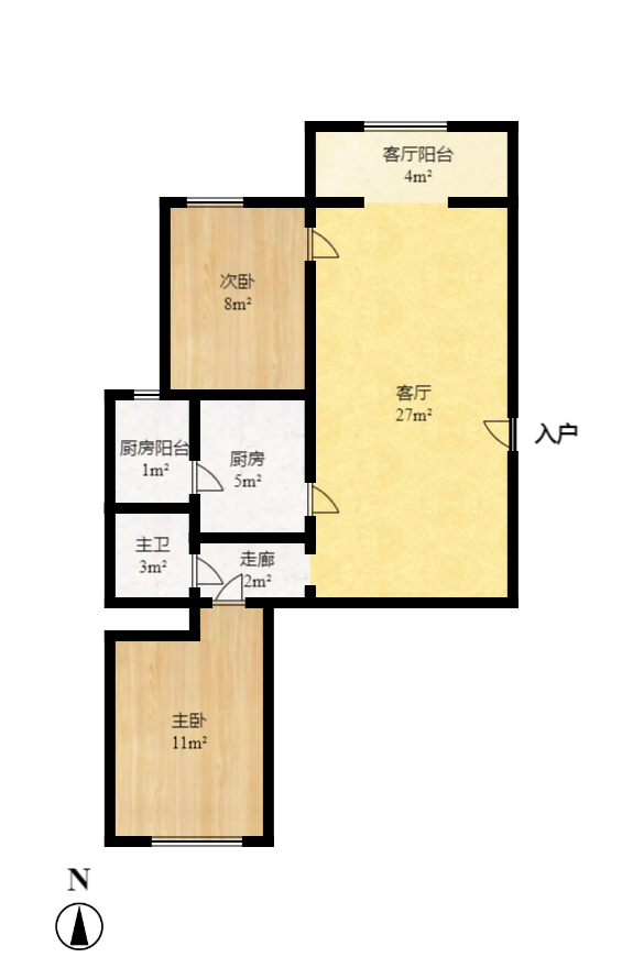 金房奥斯卡  2室2厅1卫   1700.00元/月户型图