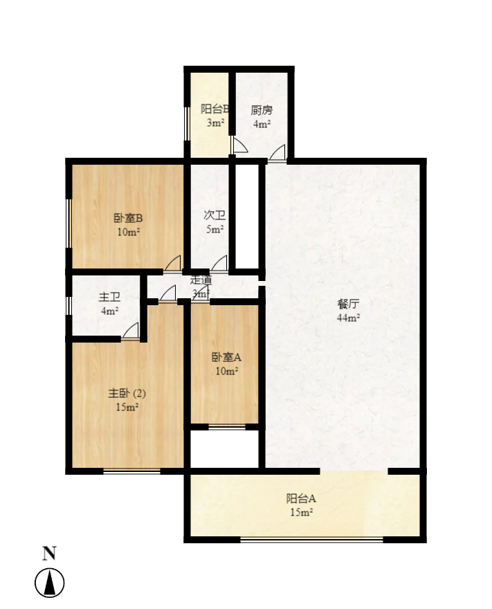 白沙湾嘉园  3室2厅2卫   2800.00元/月户型图