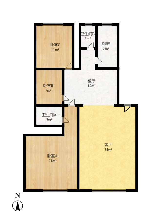 莲湖汽配城  1室2厅1卫   2200.00元/月户型图