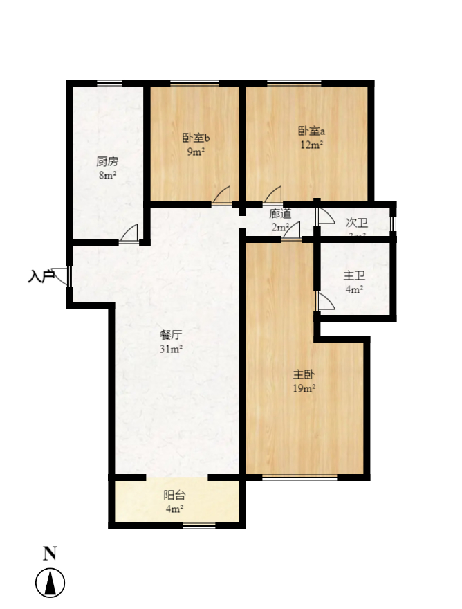 中房F联邦  3室2厅2卫   120.00万室内图1