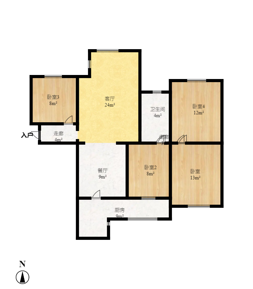 家和院  4室2厅1卫    1800.0元/月户型图