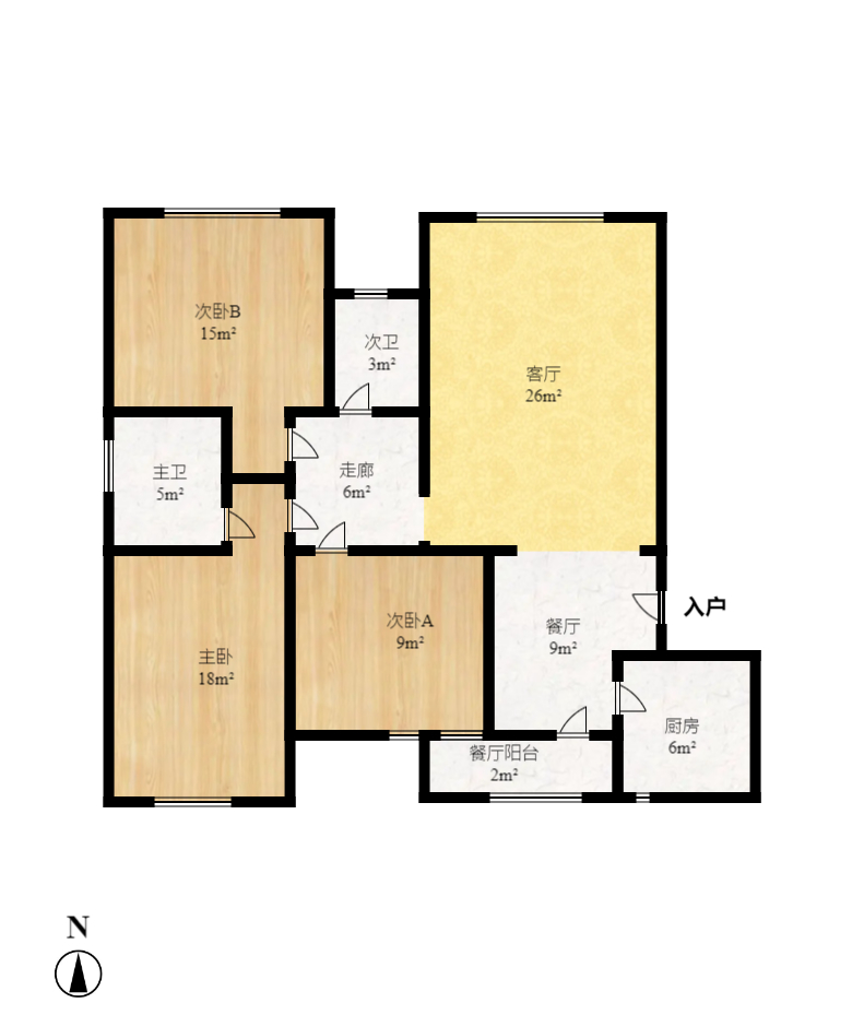 和庄  3室2厅1卫   2600.00元/月户型图