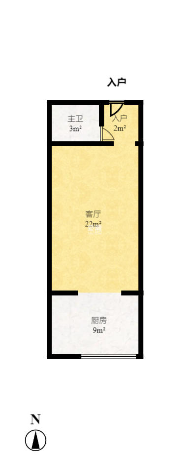 山水湾  1室1厅1卫   1500.00元/月户型图