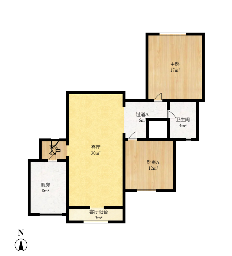联美品格  2室2厅1卫    1800.0元/月户型图